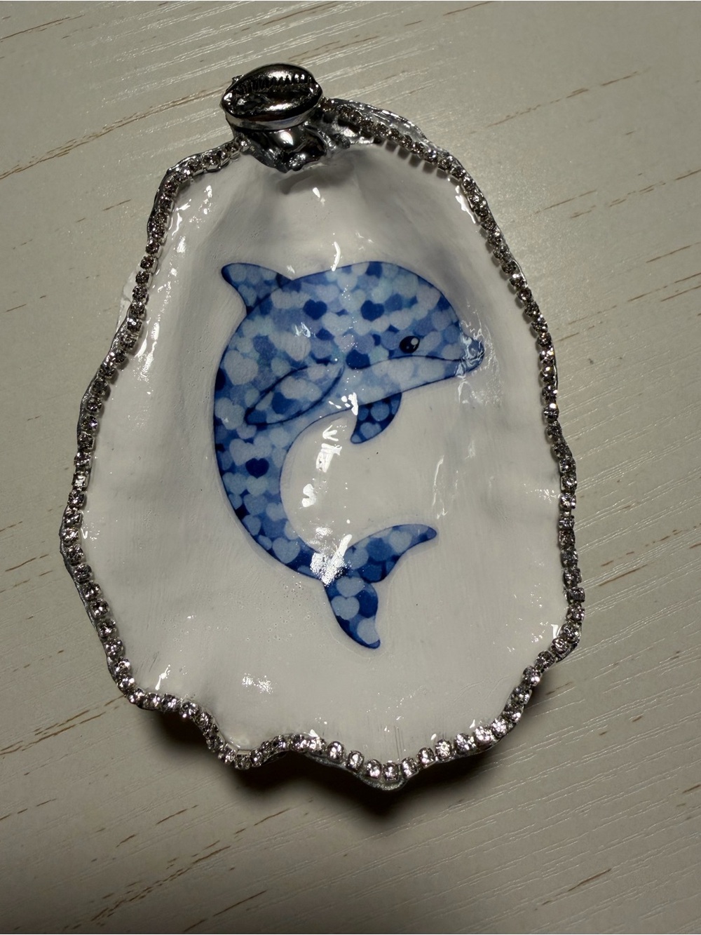 Handmade Dolphin decoupage Oyster Shell Trinket Dish